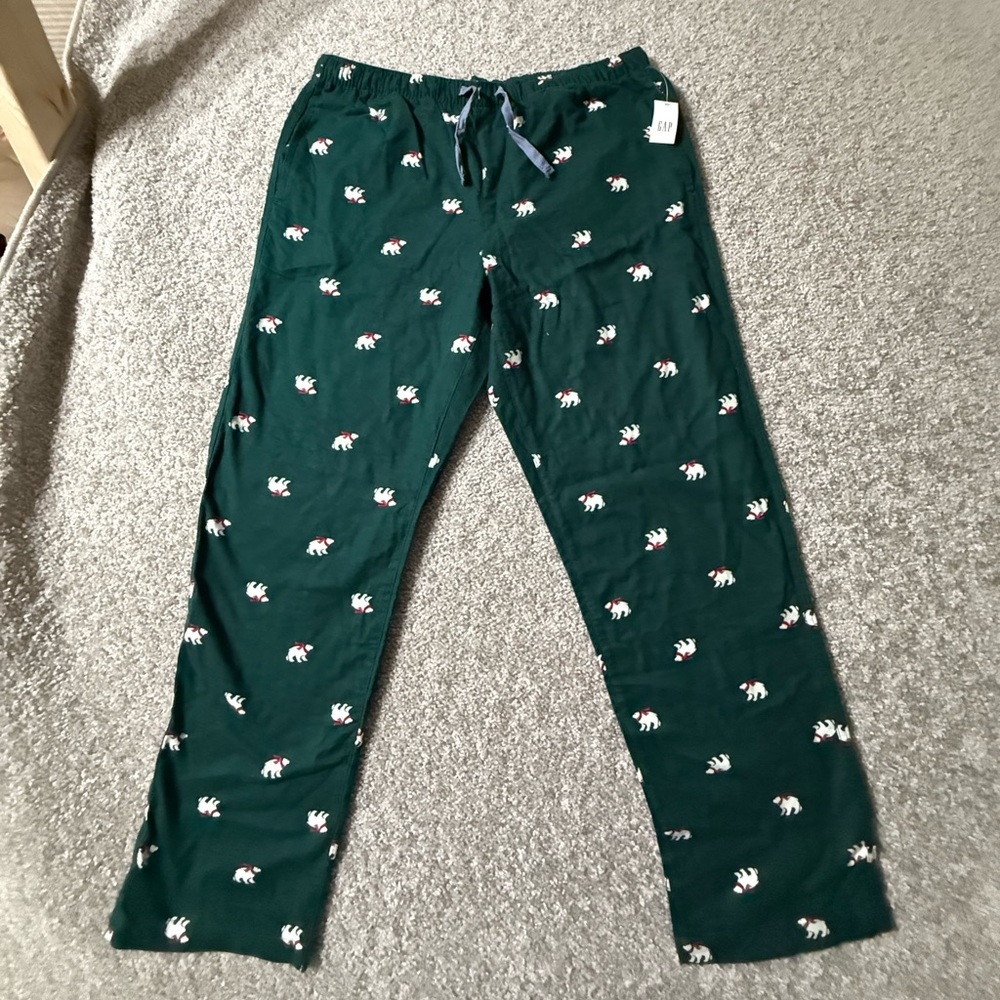GAP Men’s Green Polar Bear Flannel Pajama Pants NWT Size L
